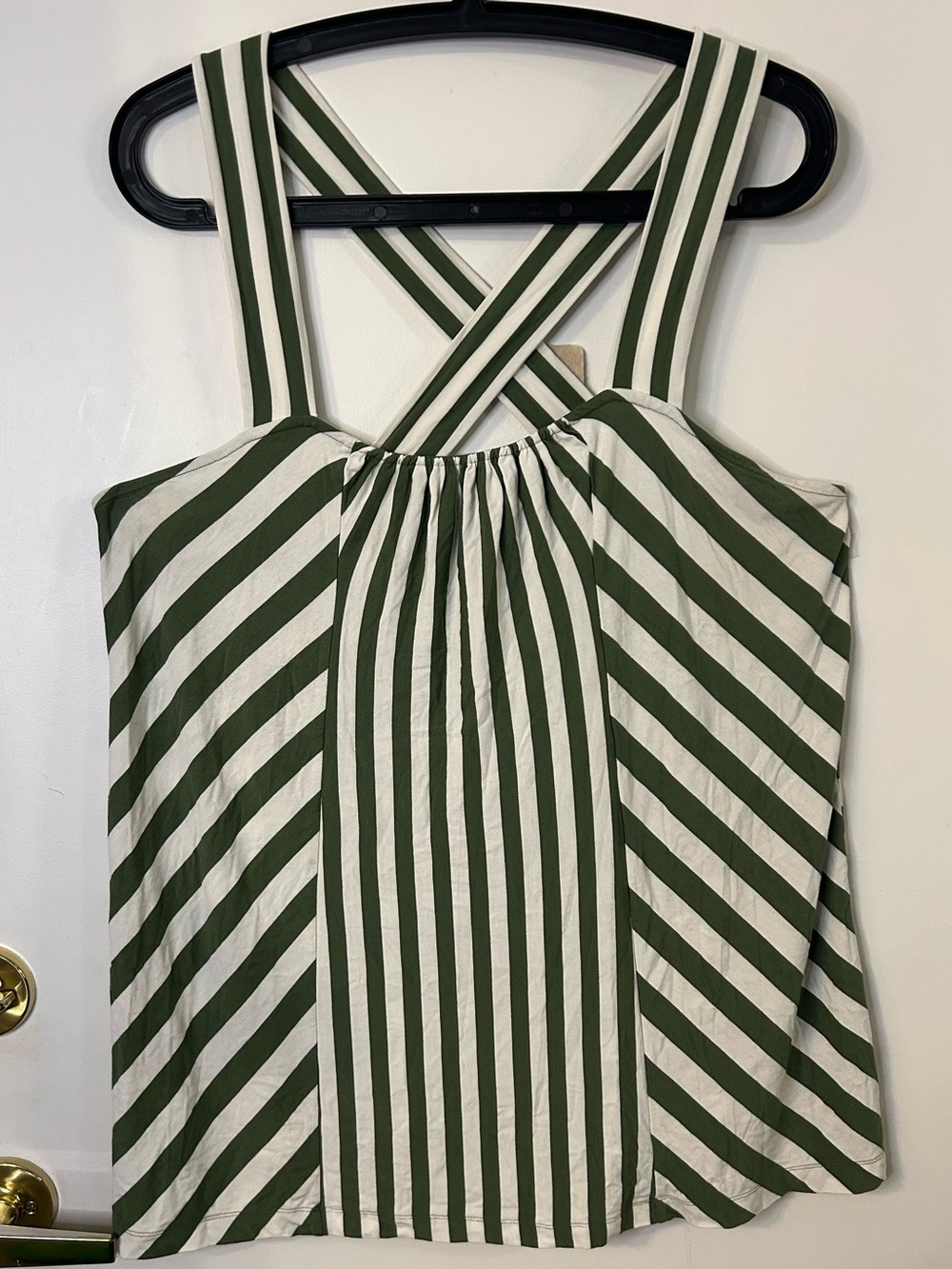 Banana Republic Women’s Olive Green & White Striped Crisscross Tank Size XL